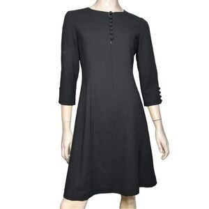 Goat Women’s Size 8 Black Wool Crepe Button Detailed Neck & Sleeves Mini Dress